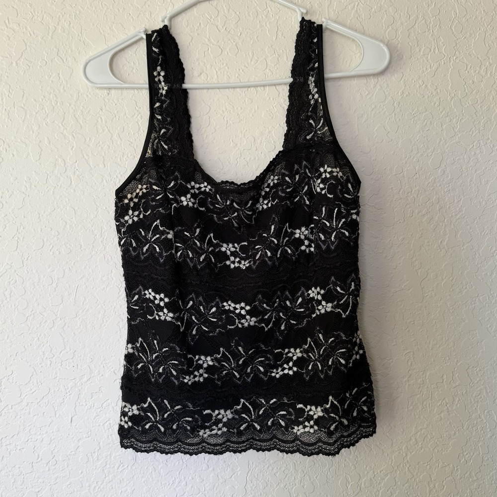 Vintage Cache Y2K Lace Tank Top Fairy Grunge Black White Square Neck FLAWS READ